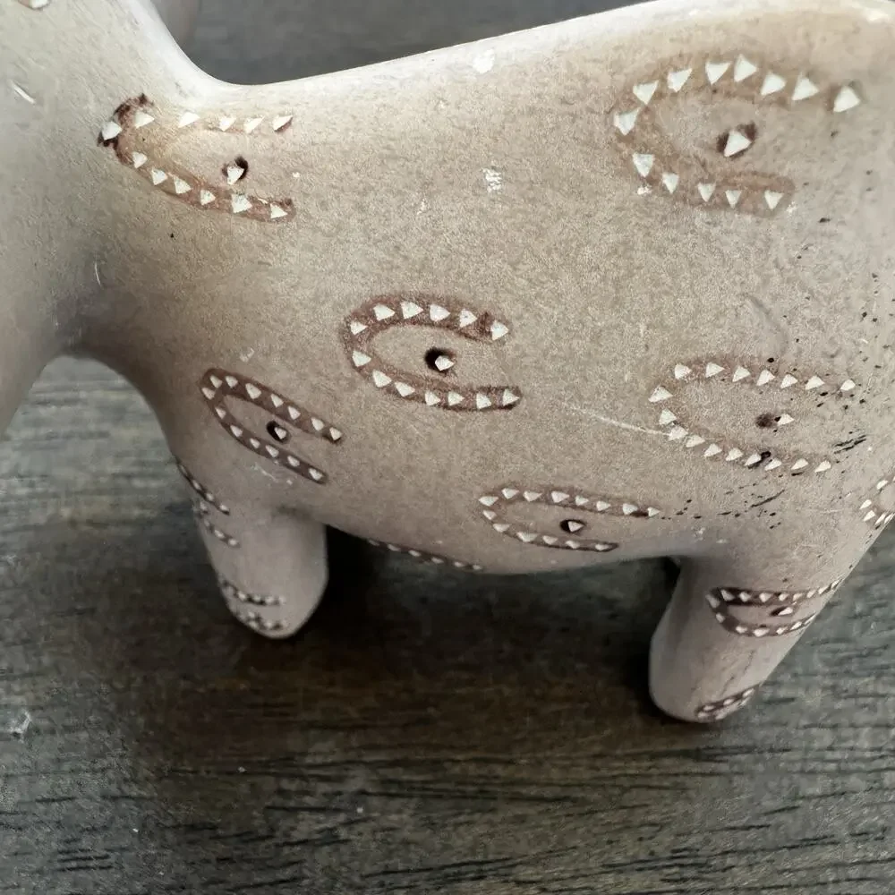 Vintage Hand Carved Soapstone Elephant Figurine Lucky Trunk Up Primitive Etched